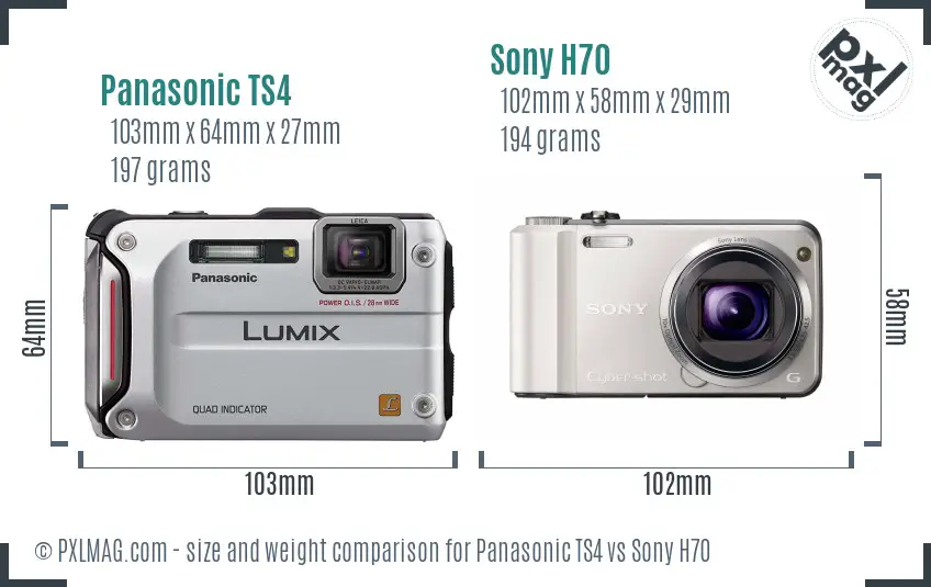 Panasonic TS4 vs Sony H70 size comparison