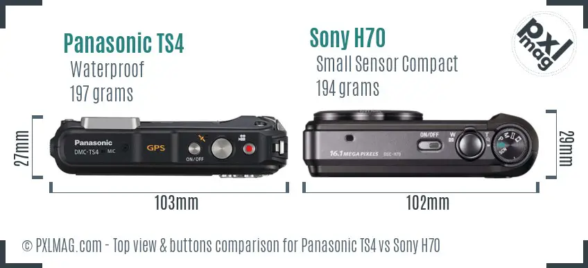 Panasonic TS4 vs Sony H70 top view buttons comparison
