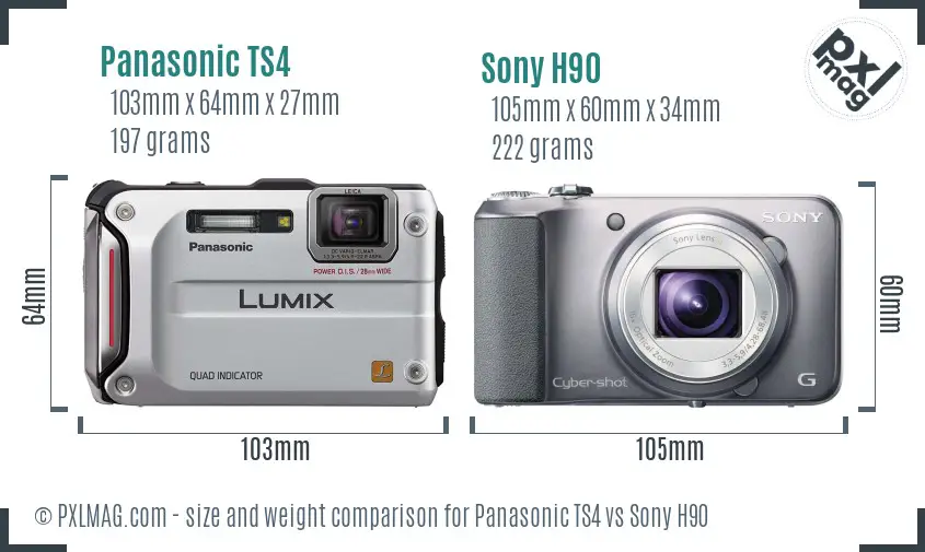Panasonic TS4 vs Sony H90 size comparison