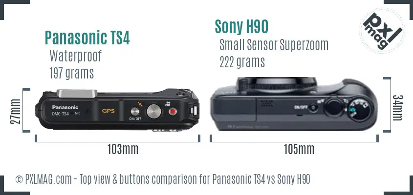 Panasonic TS4 vs Sony H90 top view buttons comparison