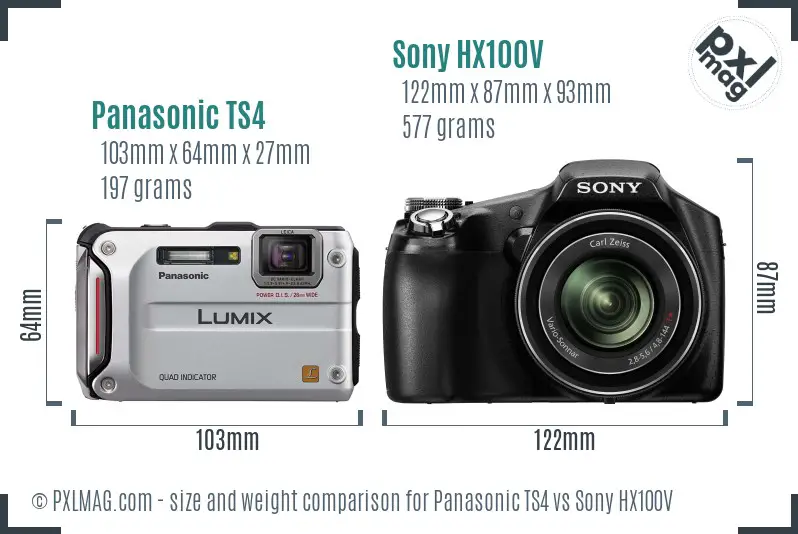 Panasonic TS4 vs Sony HX100V size comparison