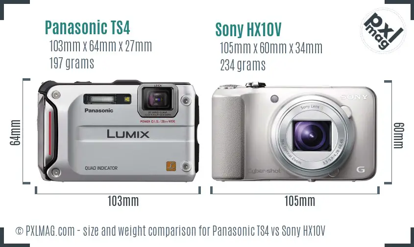 Panasonic TS4 vs Sony HX10V size comparison