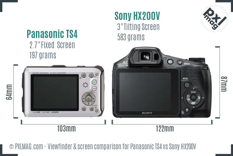 Panasonic TS4 vs Sony HX200V Screen and Viewfinder comparison