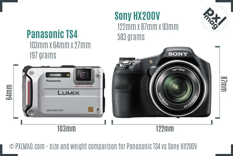 Panasonic TS4 vs Sony HX200V size comparison