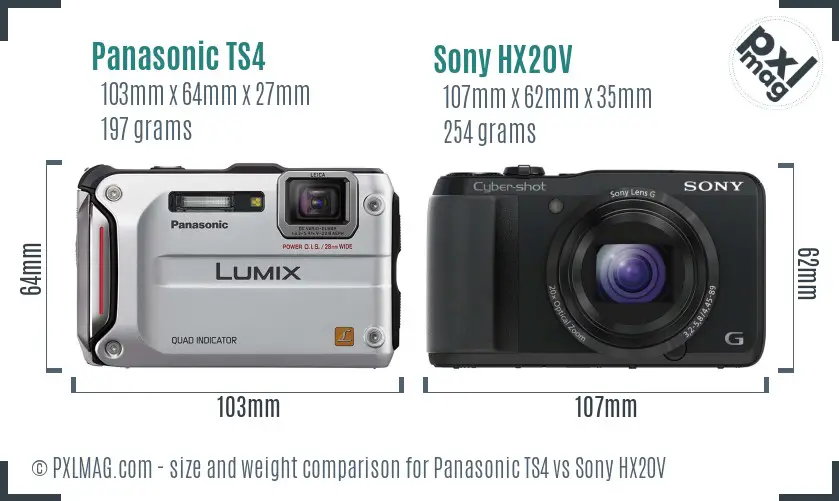 Panasonic TS4 vs Sony HX20V size comparison