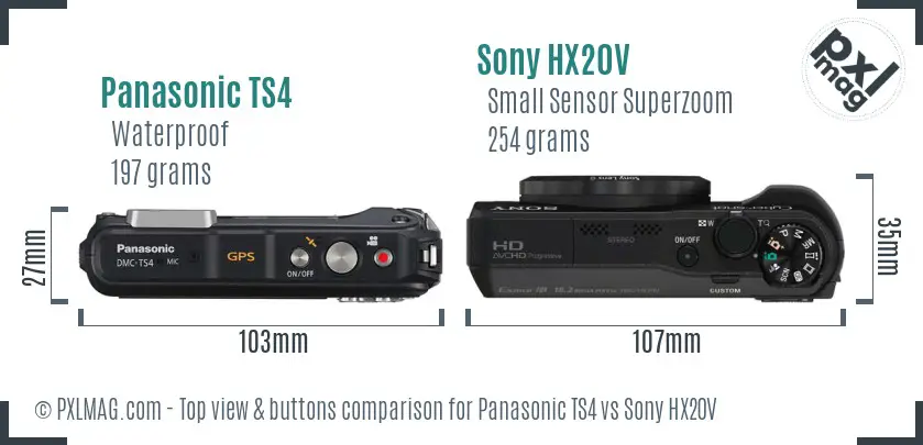 Panasonic TS4 vs Sony HX20V top view buttons comparison