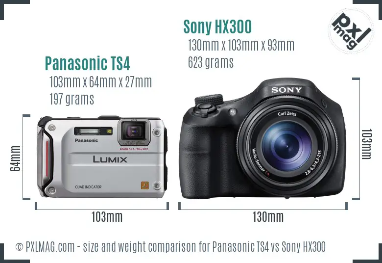 Panasonic TS4 vs Sony HX300 size comparison