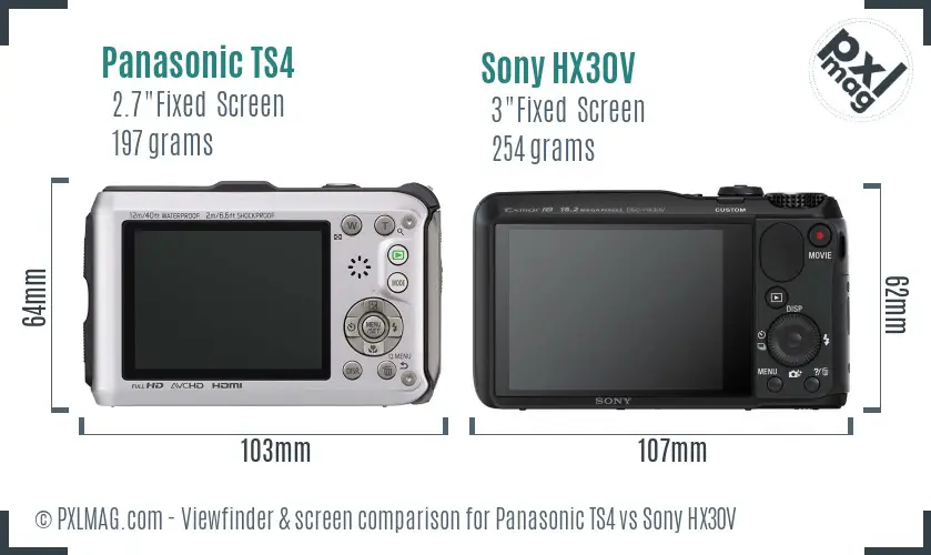 Panasonic TS4 vs Sony HX30V Screen and Viewfinder comparison