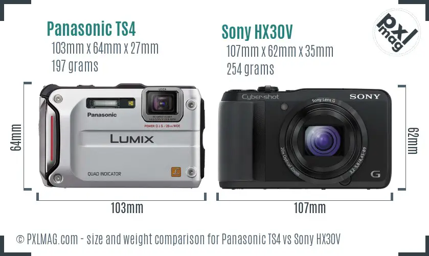 Panasonic TS4 vs Sony HX30V size comparison