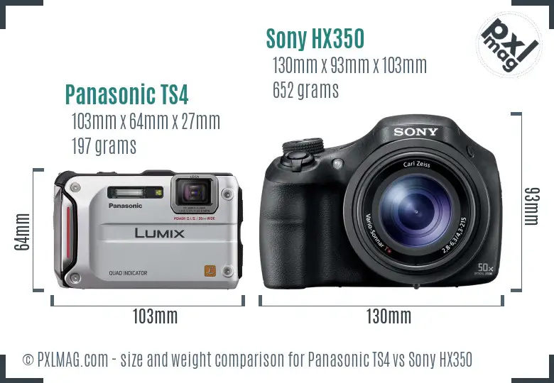 Panasonic TS4 vs Sony HX350 size comparison