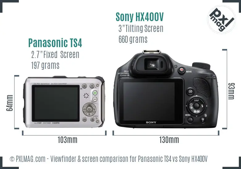 Panasonic TS4 vs Sony HX400V Screen and Viewfinder comparison