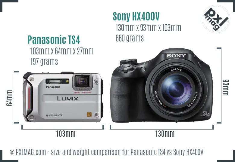 Panasonic TS4 vs Sony HX400V size comparison