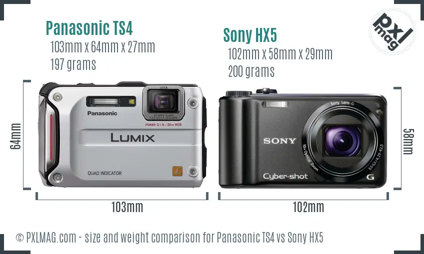 Panasonic TS4 vs Sony HX5 size comparison