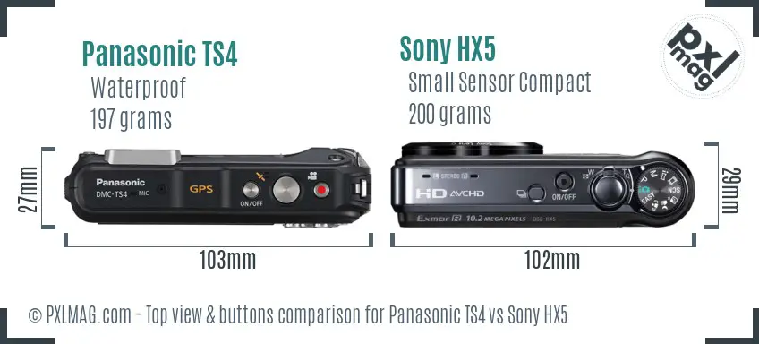 Panasonic TS4 vs Sony HX5 top view buttons comparison