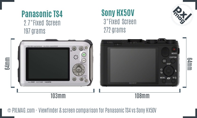 Panasonic TS4 vs Sony HX50V Screen and Viewfinder comparison