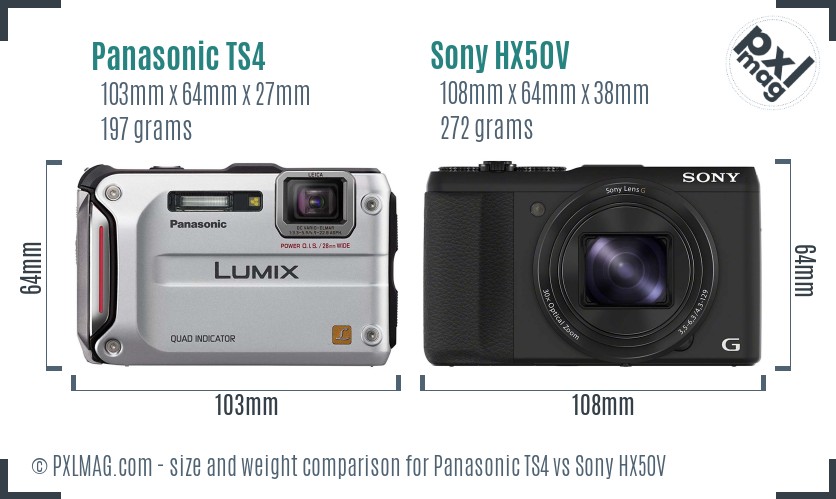 Panasonic TS4 vs Sony HX50V size comparison