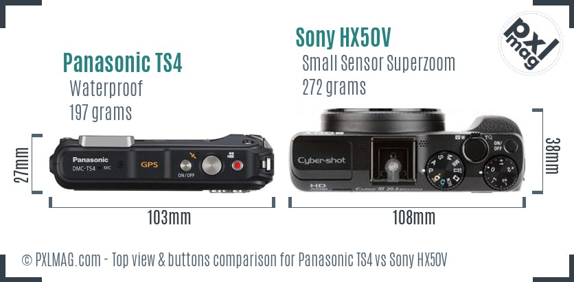 Panasonic TS4 vs Sony HX50V top view buttons comparison