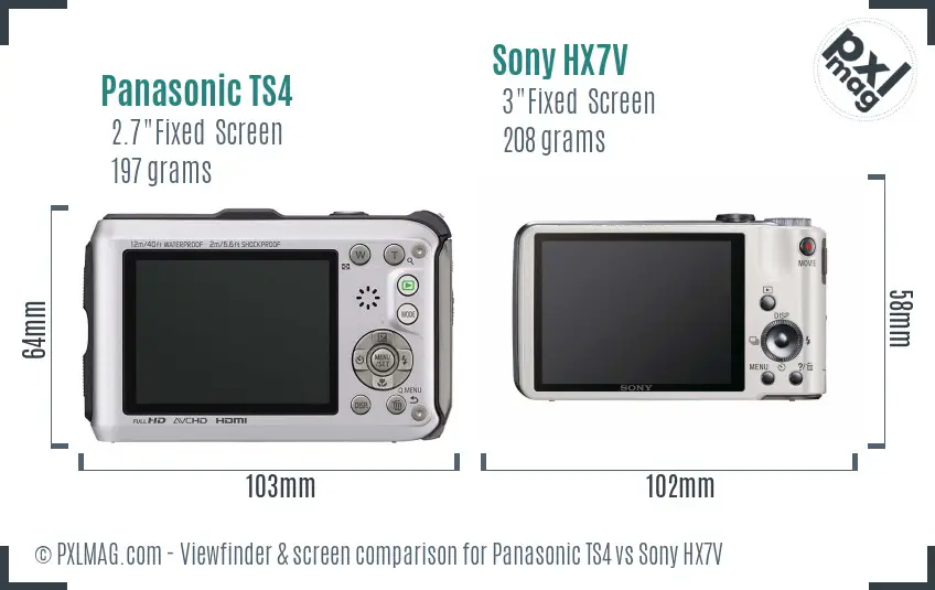 Panasonic TS4 vs Sony HX7V Screen and Viewfinder comparison