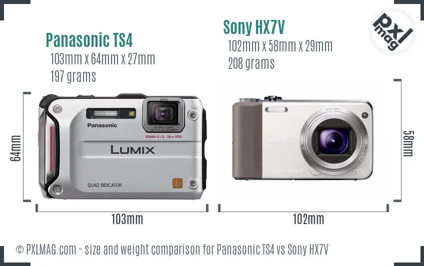 Panasonic TS4 vs Sony HX7V size comparison