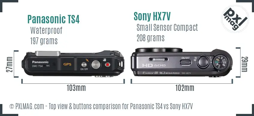 Panasonic TS4 vs Sony HX7V top view buttons comparison