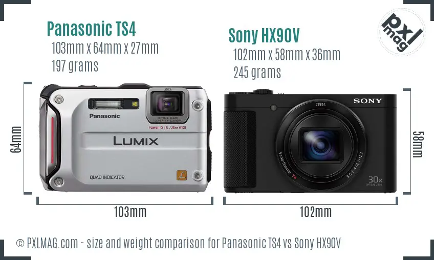 Panasonic TS4 vs Sony HX90V size comparison