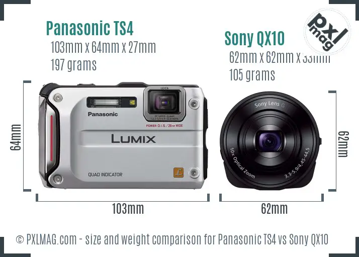Panasonic TS4 vs Sony QX10 size comparison Panasonic TS4 vs Sony QX10 size comparison