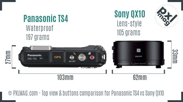 Panasonic TS4 vs Sony QX10 top view buttons comparison Panasonic TS4 vs Sony QX10 top view buttons comparison