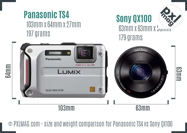 Panasonic TS4 vs Sony QX100 size comparison