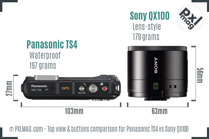 Panasonic TS4 vs Sony QX100 top view buttons comparison