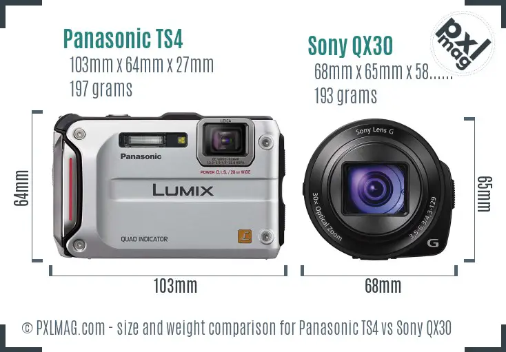 Panasonic TS4 vs Sony QX30 size comparison