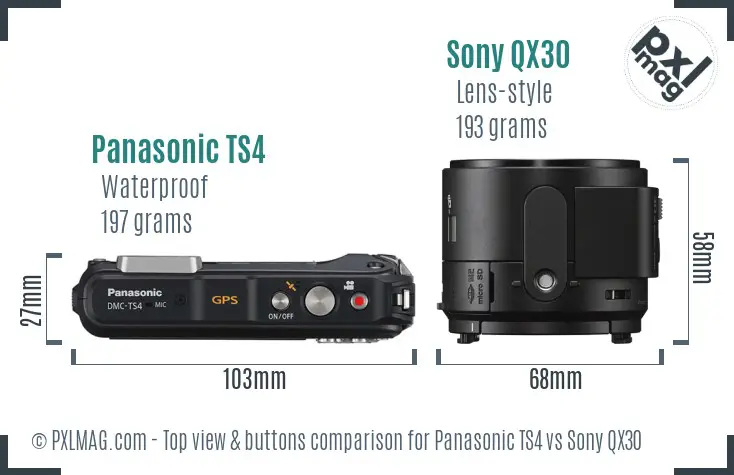 Panasonic TS4 vs Sony QX30 top view buttons comparison