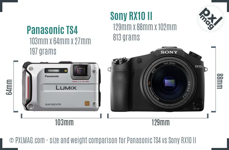 Panasonic TS4 vs Sony RX10 II size comparison