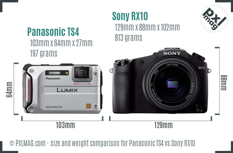 Panasonic TS4 vs Sony RX10 size comparison