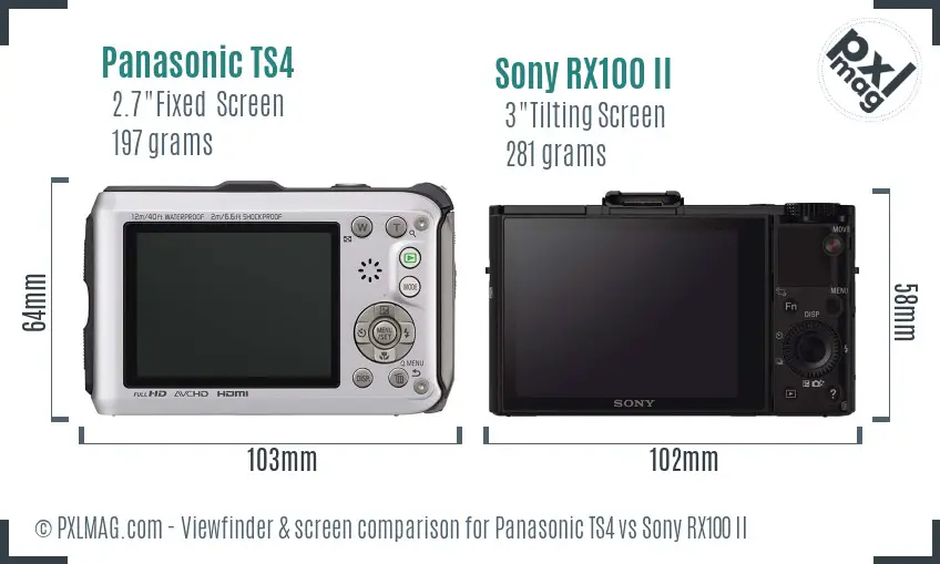 Panasonic TS4 vs Sony RX100 II Screen and Viewfinder comparison