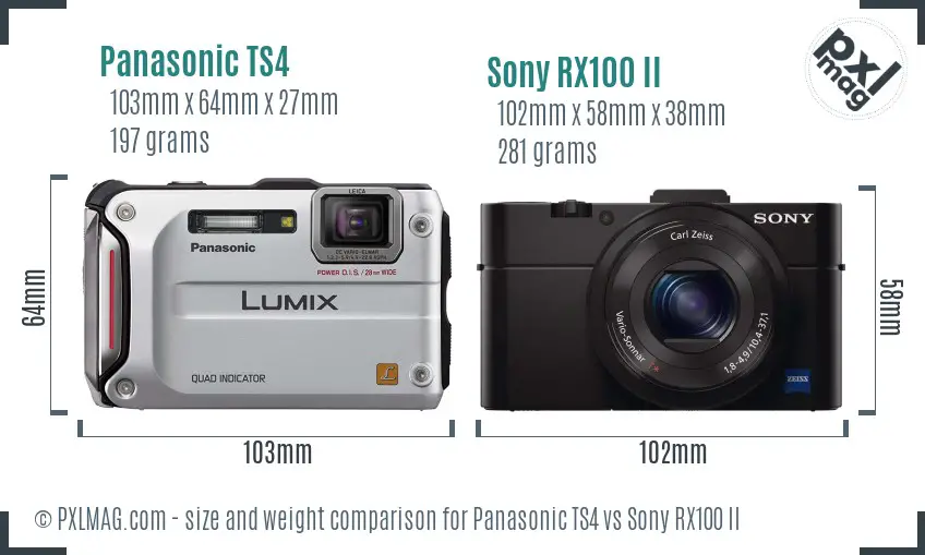 Panasonic TS4 vs Sony RX100 II size comparison