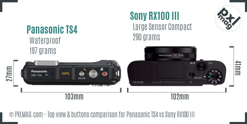 Panasonic TS4 vs Sony RX100 III top view buttons comparison Panasonic TS4 vs Sony RX100 III top view buttons comparison