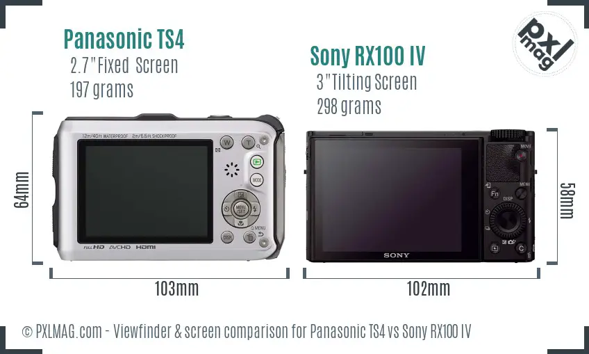 Panasonic TS4 vs Sony RX100 IV Screen and Viewfinder comparison