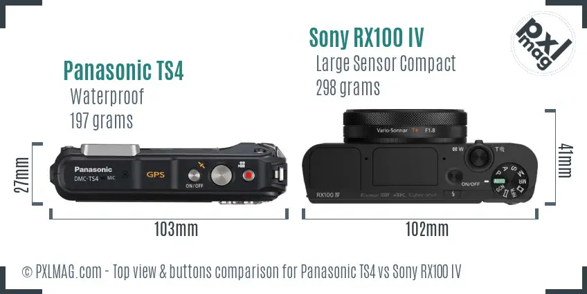 Panasonic TS4 vs Sony RX100 IV top view buttons comparison