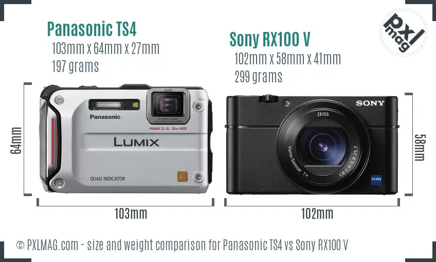 Panasonic TS4 vs Sony RX100 V size comparison Panasonic TS4 vs Sony RX100 V size comparison