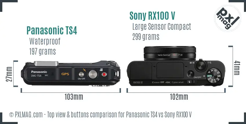 Panasonic TS4 vs Sony RX100 V top view buttons comparison Panasonic TS4 vs Sony RX100 V top view buttons comparison