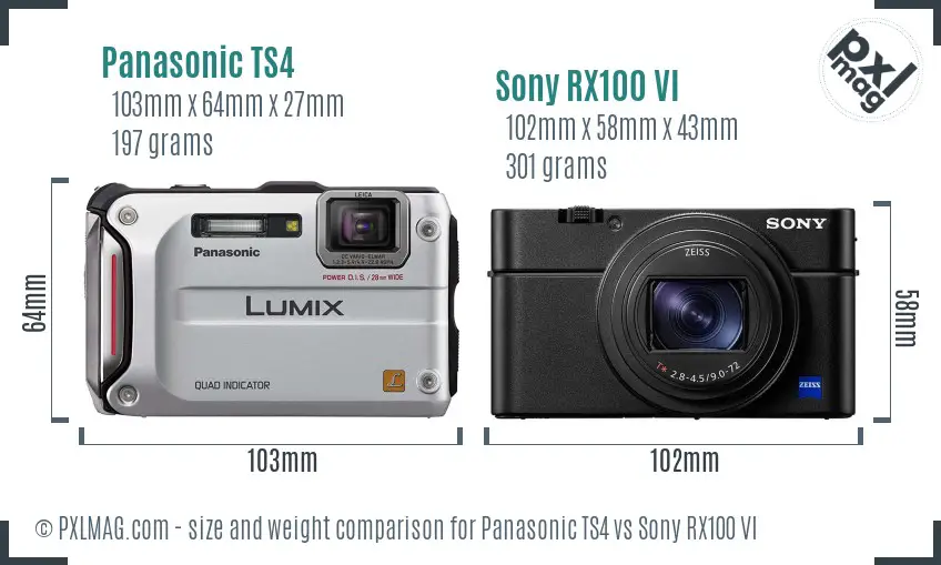 Panasonic TS4 vs Sony RX100 VI size comparison Panasonic TS4 vs Sony RX100 VI size comparison