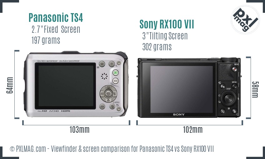 Panasonic TS4 vs Sony RX100 VII Screen and Viewfinder comparison