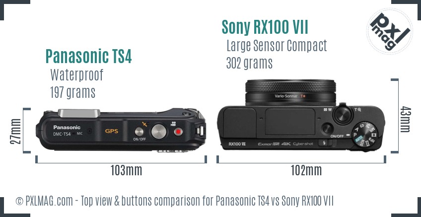Panasonic TS4 vs Sony RX100 VII top view buttons comparison