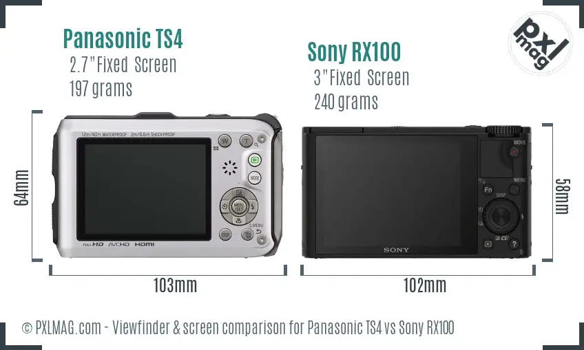 Panasonic TS4 vs Sony RX100 Screen and Viewfinder comparison