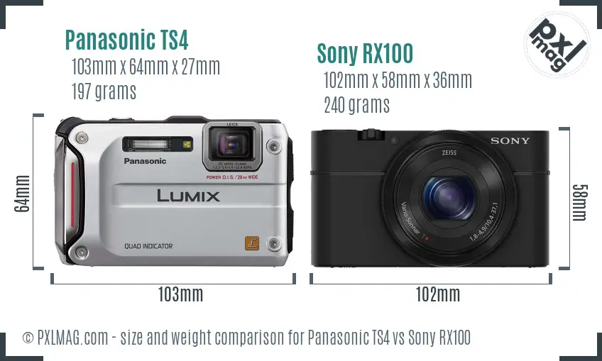 Panasonic TS4 vs Sony RX100 size comparison