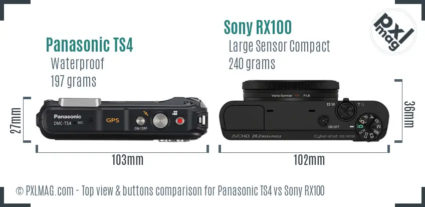 Panasonic TS4 vs Sony RX100 top view buttons comparison