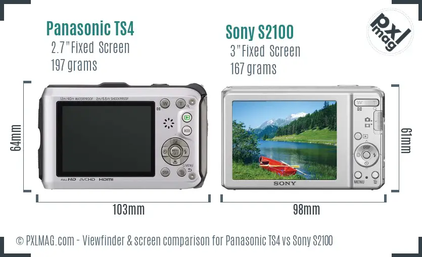 Panasonic TS4 vs Sony S2100 Screen and Viewfinder comparison