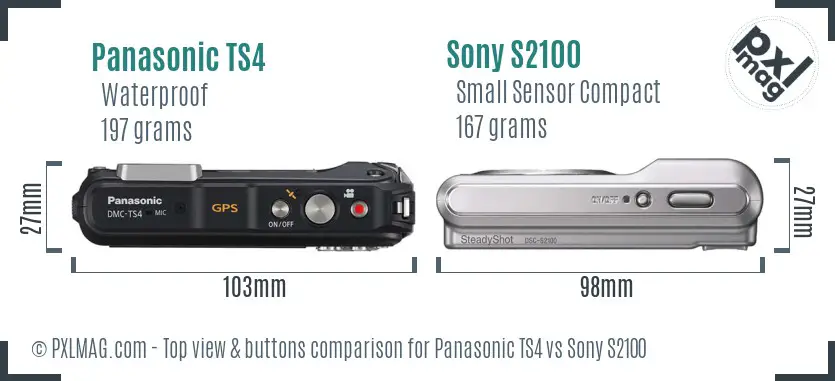 Panasonic TS4 vs Sony S2100 top view buttons comparison