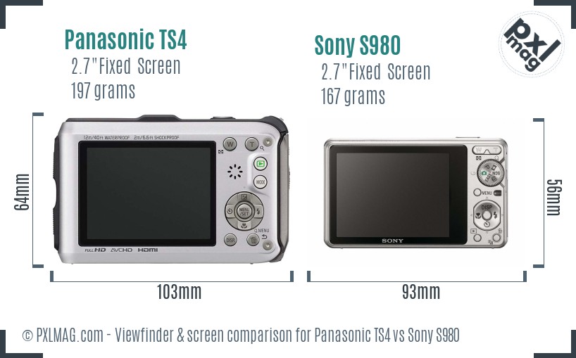 Panasonic TS4 vs Sony S980 Screen and Viewfinder comparison