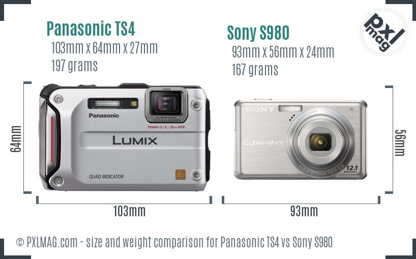 Panasonic TS4 vs Sony S980 size comparison